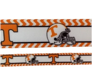Tennessee Volunteers Football 7/8" Grosgrain Ribbon - Football Orange White - Picture 1 of 1