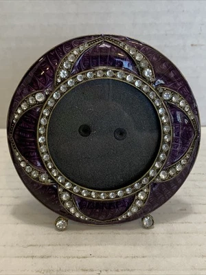 MARCO DE FOTOS CIRCULAR METAL ESMALTADO 2,5 x 2,5 pulgadas - púrpura con jems Foto 1 de 4