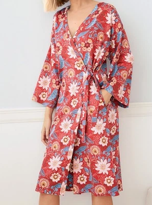 Garnet Hill Pima Cotton SMALL Pajama Set kimono Robe Sleep Pants Women's - Image 1 of 4