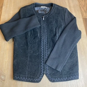 Peter Nygard 2X Black Jacket Leather Suede  Knit Sleeves/Back Full Zip READ - Picture 1 of 12