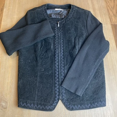 Peter Nygard 2X Chaqueta Negra Cuero Gamuza Tejido Mangas/Espalda Cremallera Completa LEER Foto 1 de 4