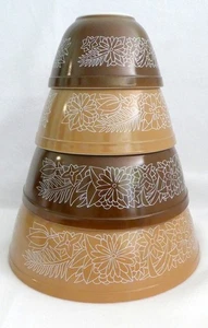 Vintage PYREX 4 piece Brown Woodland Nesting Bowl Set NICE - Picture 1 of 12