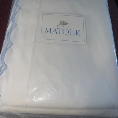 Funda nórdica Matouk Queen Dakota blanca azul claro 520 Ceilán tc algodón nueva Foto 1 de 4