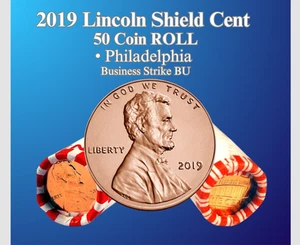 2019 P Lincoln Shield Cent Roll New 150 Coins Bank Wrapped Unsearched - Picture 1 of 2
