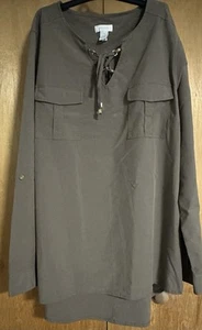Chicos Oberteil Shirt Damen Größe 1 Langarm Schnürung Oberteil vorne Brusttaschen - Bild 1 von 3
