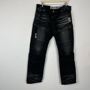 Beat & Rythm Herren Schwarz Straight Leg Jeans Distressed Größe 40x32 - Bild 1 von 8
