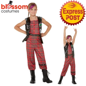 CK1901 Girls Punk Rocker Costume 1980s 1990s Tartan Decades Goth Fancy Dress Up - Picture 1 of 3