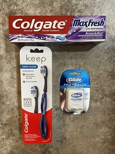 Colgate Keep Manual Toothbrush Starter Kit 2 Brush Heads Bundle Toothpaste/Floss - Picture 1 of 4