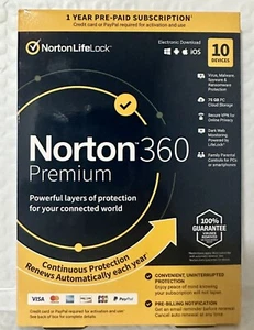 Norton Internet Security 360 Premium 10 dispositivi 1 anno, VPN, 75 GBCloudback, DarkWeb - Foto 1 di 2