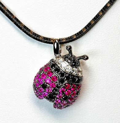 18k, COLGANTE LADYBUG, ENCANTO, ZAFIRO ROSA, RUBÍ, DIAMANTE, AMULETO DE LA SUERTE Foto 1 de 4