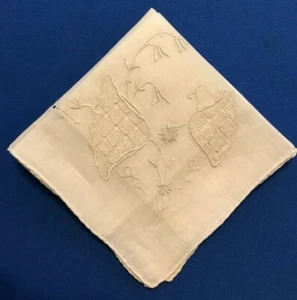 Pañuelo de lino antiguo vintage - "Flores caladas" - NUEVO (antiguo) (C21C28) - Imagen 1 de 5