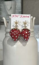 Betsey Johnson Cute Red Strawberry With White Flower Drop Earrings