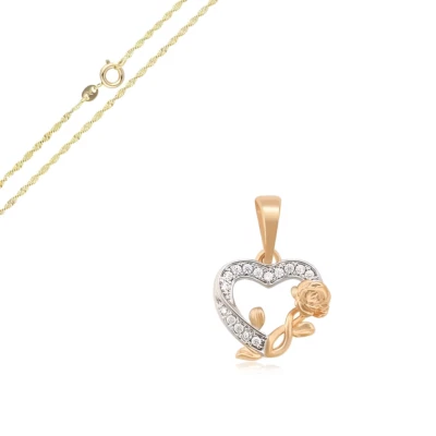 Collier - Femme - Pendentif - Coeur - Fleur - Plaqué Or Jaune 750/1000 - 45 cm - Photo 1/4