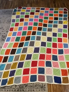 Granny Square Hand Crochet Extra Large Multi Colored Throw Blanket - Picture 1 of 10