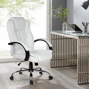 PU Leather Office Chair Gas Lift Computer Gaming Padded Seat Durable Chrome Base - Picture 1 of 8