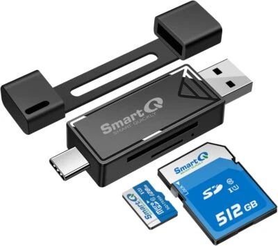 SmartQ 2-in-1 USB-C & USB 3.0 SD Card Reader – Compatible with SDXC, SDHC, SD, - Image 1 of 4