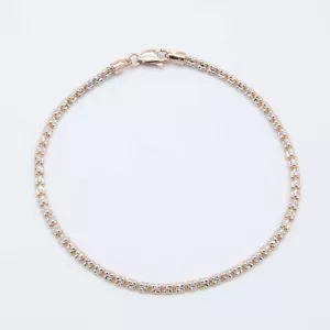 2.5mm Diamond Cut Iced Chain Link Bracelet Real 14K Rose White Gold 8" - Picture 1 of 7