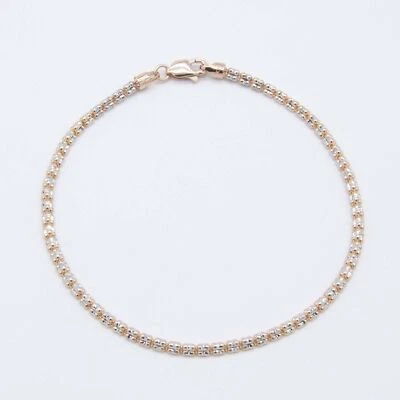 2.5mm Diamond Cut Iced Chain Link Bracelet Real 14K Rose White Gold 8" - Image 1 of 4