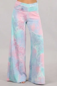 Chatoyant Plus Size Aqua Pink Blue Tie Dye Lounge Palazzo Pants 1XL - Picture 1 of 4