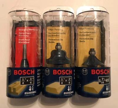 3 PC LOT BOSCH ROUTER BITS STRAIGHT OGEE CHAMFER 85460MC 85592MC 85597MC 1/2" SH - Image 1 of 4