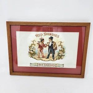 Caja de cigarros vintage enmarcada profesionalmente Red Dandies etiqueta hombre de negocios indio - Imagen 1 de 13