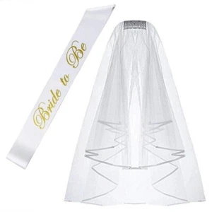 Wedding Veil with Comb and Bride to Be Satin Sash - Picture 1 of 1
