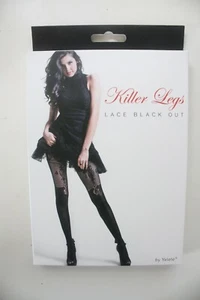 Killer Legs Lace Black Out Fishnet Pantyhose One Size Stretchy Black Soft - Picture 1 of 2