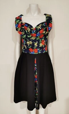 Lindy Bop Sz 16 Black Stretch A-Line 50's Retro Rockabilly Pleated Dress - BNWT - image 1 of 4