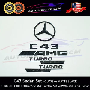 C43 AMG Sedan TURBO ELECTRIFIED Rear Star Emblem Black Badge Set Mercedes W206 - Foto 1 di 2