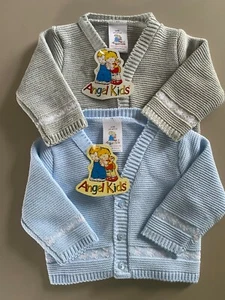 BABY BOYS KNITTED CARDIGAN SMART SPANISH PATTERNED OCCASION BLUE GREY 0-9 MONTHS - Picture 1 of 3