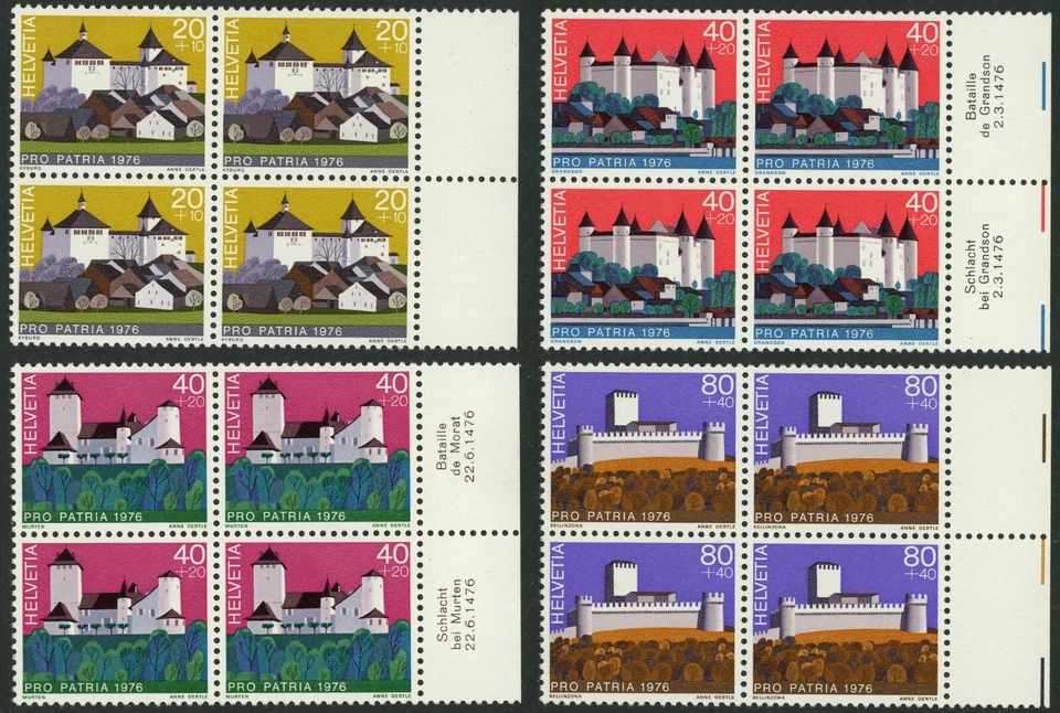 Switzerland #B439-B442 Castles Buildings Postage Blocks Europe 1976 Mint NH OG - Image 1 of 1