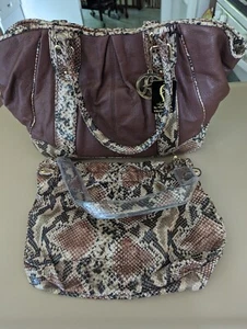 NWT Fortuna Valentino Two Purse Set Brown/Snakeskin Print W/ Dustbag - Picture 1 of 11
