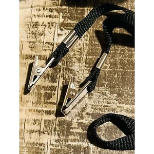 3/8'' Black Flat Opened-ended Lanyard w/ Two Bulldog Clips - 76 per pack - Picture 1 of 6