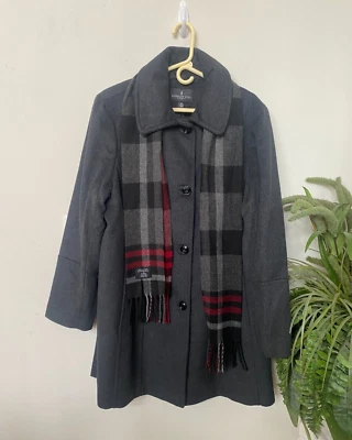 Nuevo con etiquetas Chaquetón London Fog para mujer mezcla de lana carbón con bufanda talla XXLarge, $225 Foto 1 de 4