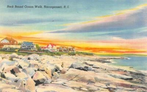 NARRAGANSETT, Rhode Island RI   ROCK BOUND OCEAN WALK & Large Homes  Postcard - Picture 1 of 2