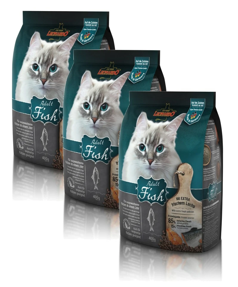 Katzen Trockenfutter - 3x Adult Fish mit Fisch & Reis 400g -Leonardo Katzenfutte - Bild 1 von 1