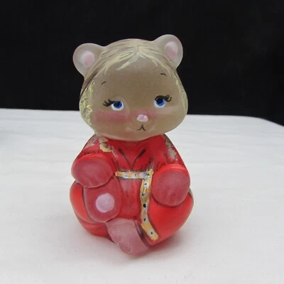 Fenton Crystal Satin OOAK Hand Painted Sitting Bear NIL W444 - Image 1 of 4