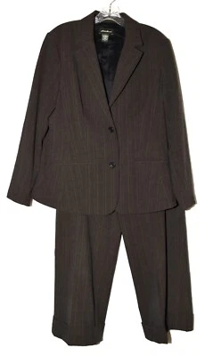 Eddie Bauer Brown Pin Striped Blazer Cuffed Capri Pants Womens Suit Size 14P - Image 1 of 4