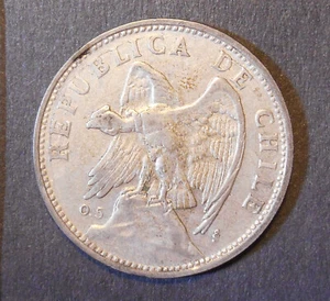 1927 CHILE 1 peso silver COAT of ARMS & Eagle, South America exact coin shown - Picture 1 of 6