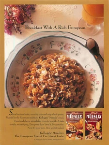 Magazine Print Ad KELLOGG'S 1993 Cereal Mueslix Breakfast With a Rich European - Bild 1 von 1