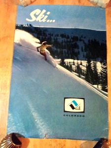 C 1960S SKI VAIL COLORADO ORIGINAL TOURIST REISE POSTER SKIFAHRER SKI POWDER - Bild 1 von 2