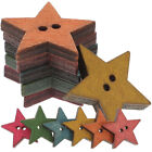 50 Wooden Star Buttons 2 Hole Fastener For Diy Crafts