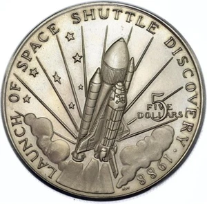 1988 MARSHALL ISLANDS U.S. SPACE SHUTTLE DISCOVERY 5 DOLLARS COIN - Picture 1 of 2
