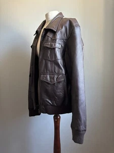 Mens RIVER ISLAND REAL LEATHER TRUCKER JACKET COAT 46 48 XL brown eur5 - Picture 1 of 24