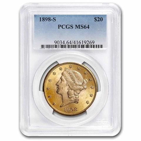 1898-S $20 Liberty Gold Double Eagle MS-64 PCGS Cover