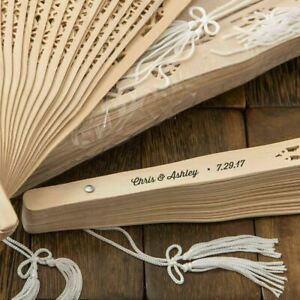 25-300 Personalized Intricately Carved Sandalwood Fan Beach Wedding Party Favor
