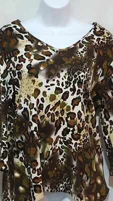 Blusa Westbound Mujer Top Mediana Manga 3/4 Estampado Animal Cuentas Lentejuelas Marrón Foto 1 de 4