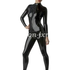 Latex 100% Rubber Jumpsuit Wetlook Overall Bodysuit Black zipper Catsuit S-XXL - Picture 1 of 9