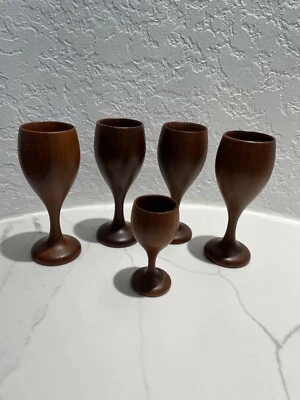 Ручной работы винтажные деревянные винные чашки, отличном состоянии набор из 5 - Изображение 1 из 4
