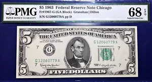 1963 $5 Federal Reserve Note Fr-1967-G Chicago PMG68 Superb Gem EPQ - Picture 1 of 4